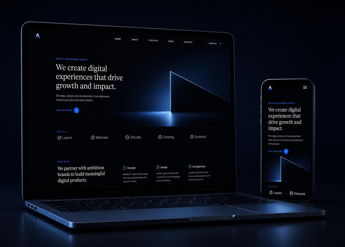Website-Entwurf von RUSVIA auf Laptop und Smartphone